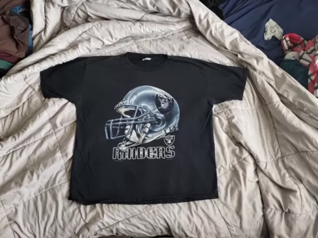 Vintage Raiders T Shirt 2XL Black & Silver XXL Used NFL swag