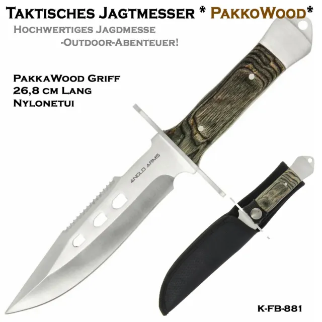 Outdoor Survivor Abenteuer Edelstahl Messer K-FB-881 Pakkawood Griff +Nylonetui
