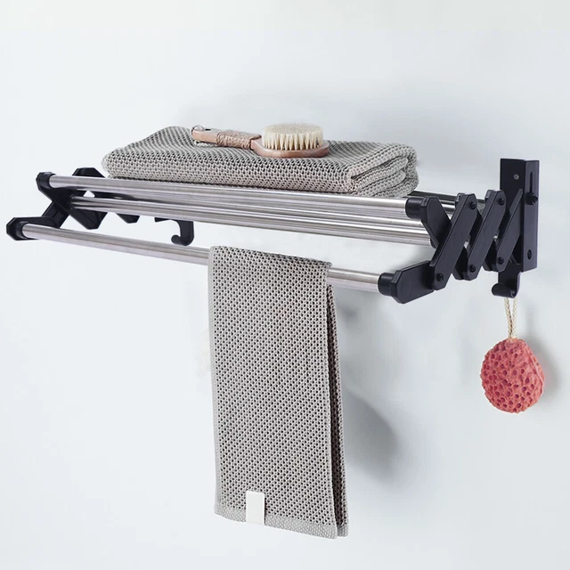 WALL MOUNTED RETRACTABLE Towel Rack SpaceSaving Drying Rack Bath