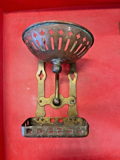 Vintage Bathroom Brass Soap Dish & Cup Holder Wall Mount W/Patina