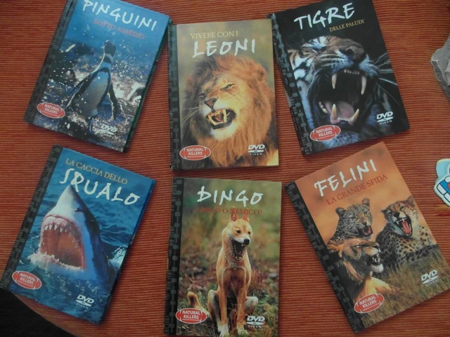 Collezione 6 Dvd Natural Killers Pinguini Leoni Felini Dingo Tigre Squalo