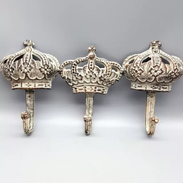 Cast Iron Coat Hooks Three Crowns Rustic Heavy READ
