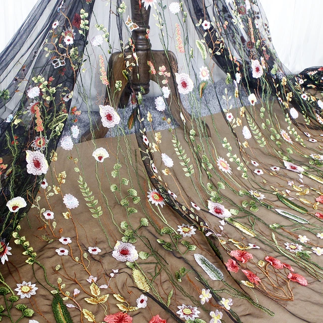 Netz Kleid Rock DIY Material Stickereien Blumen Spitze Stoff 119cm Breite Von M