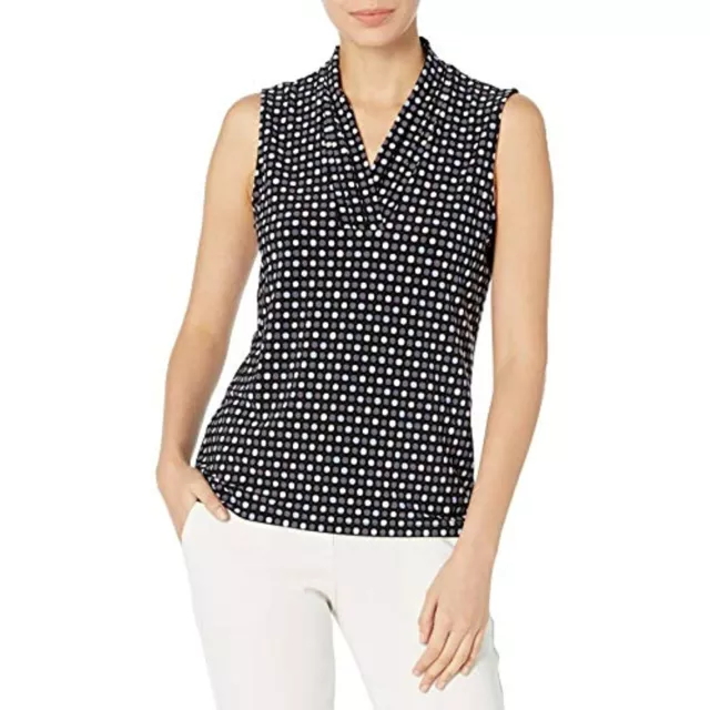 $49 Anne Klein Women's Printed Triple Pleat TOP Anne Black/Peacock Charcoal XXS