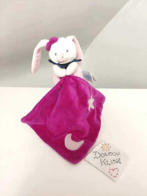 Doudou Plat/Mouchoir Lapin Blanc Rose Mauve Étoile Lune Luminescent - Baby Nat'