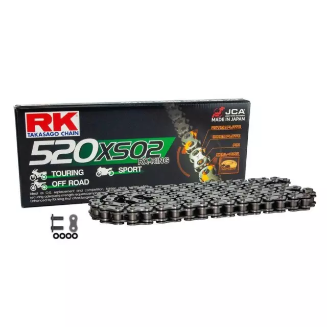 RK Black HD RX-Ring Motorcycle Bike Chain 520 XSO 108 Links with Rivet Link