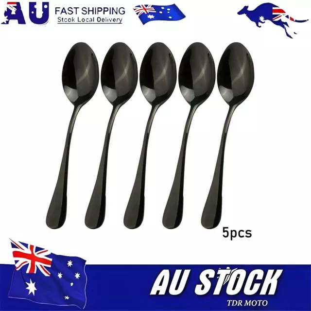 5pcs Teaspoons Stainless Steel Spoons Coffee Tea Spoon Teaspoon Black