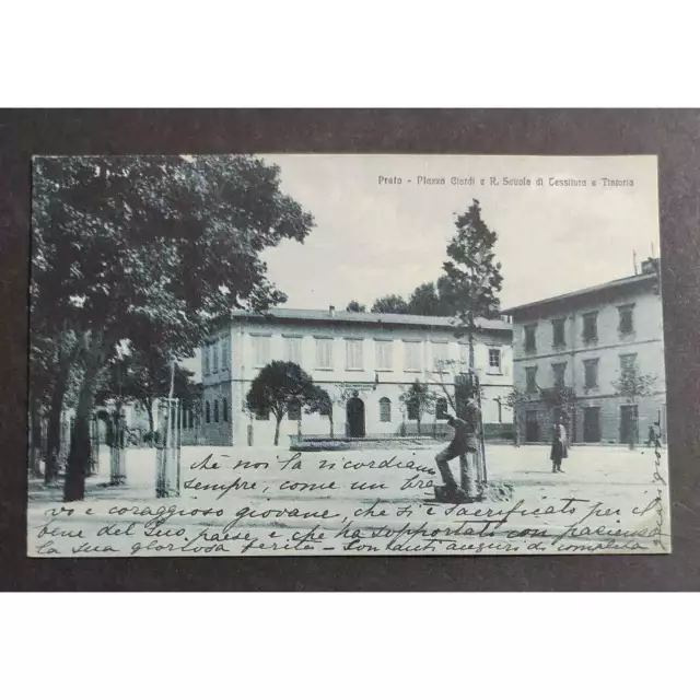 Cartolina Prato - Piazza Ciardi e R. Scuola di Tessitura e Tintoria