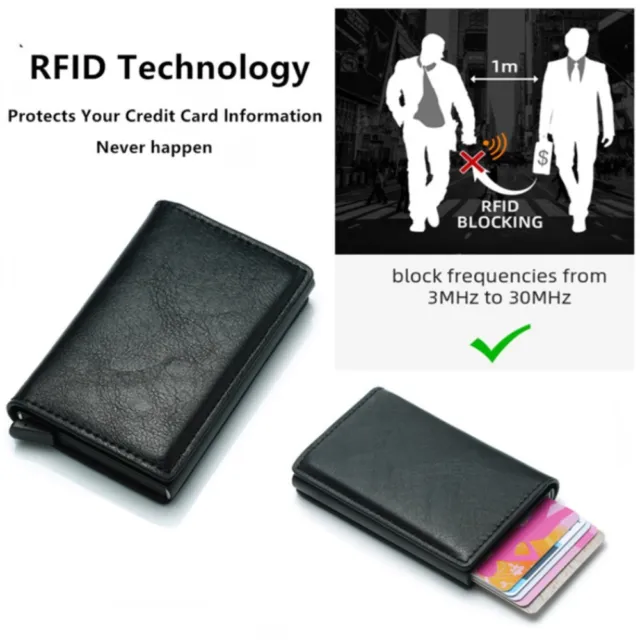 CREDIT CARD HOLDER Men RFID Blocking Protected Aluminum Box PU Leather ...