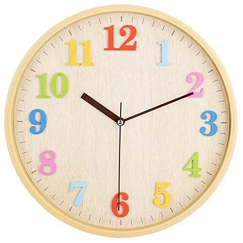 Topkey Easy Read - Orologio da parete per bambini, 12", effetto legno, (v7U)