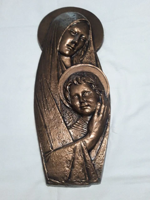 Plaque Funéraire Bronze Finition Glitter – Bas-relief Madonna – Made In Italy