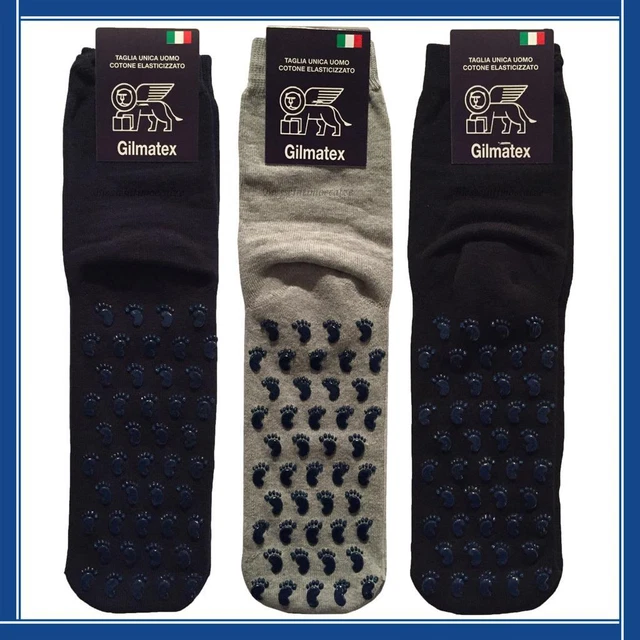 3 Paia di Calze ANTISCIVOLO Uomo Sportive Corte Gommate in Cotone Calzini Sport