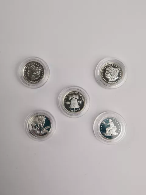 5x 1g 999 Silver Rounds Assorted Design In Capsule BU UK Seller Set2