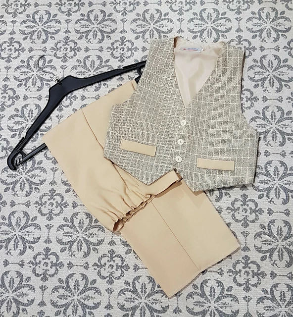 2tlg Kinderanzug Taufanzug Set Weste Hose festlich Festanzug beige Gr.116-158