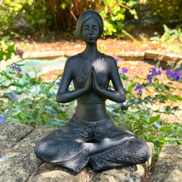 Yoga Woman Figurine Black Resin Spiritual Meditating Lady Decorative Ornament