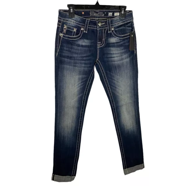 NWT Miss Me Jeans Womens Size 26 Boyfriend Ankle Denim Embellished Flap Pockets 3