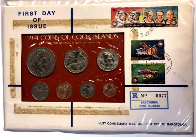 1974 COOK ISLAND 7 Coin Mint Set & First Day Cover Hutt PNC 37 of 250