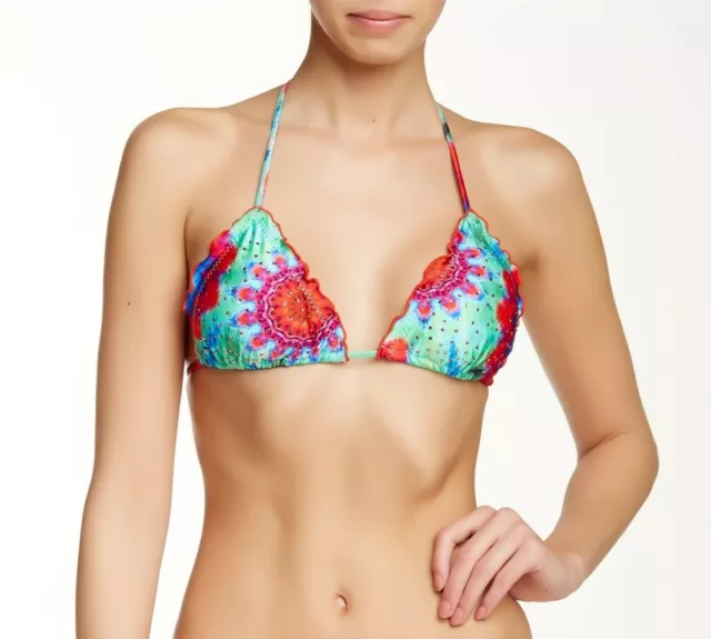 Luli Fama Womens Beach Fever Crystallized Triangle Bikini Top Swimwear Size XS