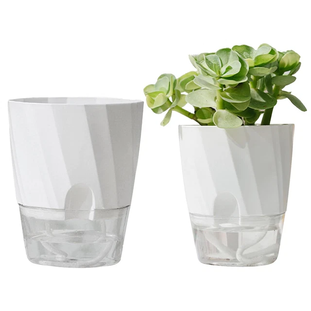 2Pcs Self Watering Flower Pot Clear Plastic Modern Decorative Planter Herbs Pot