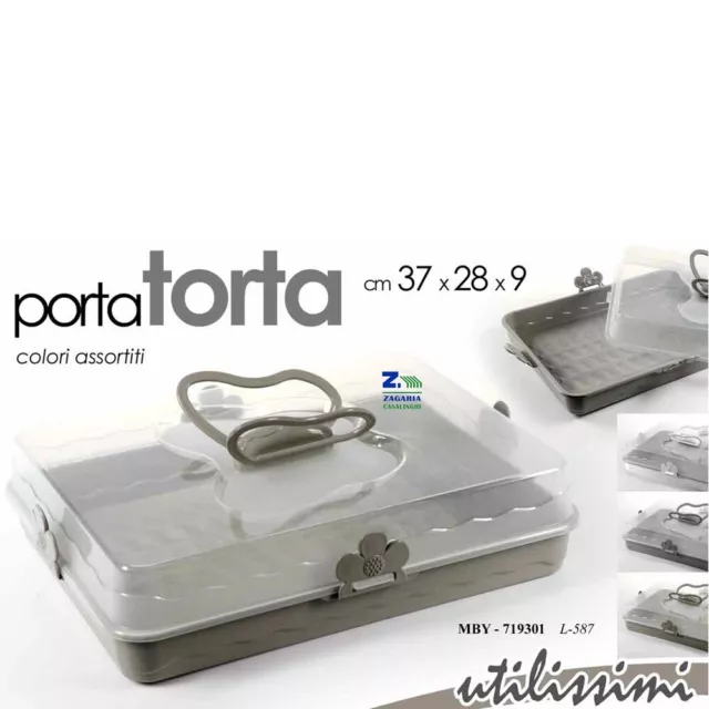 PORTATORTA IN PLASTICA RETTANGOLARE 37x28x9cm + MANICI CONTENITORE TORTA