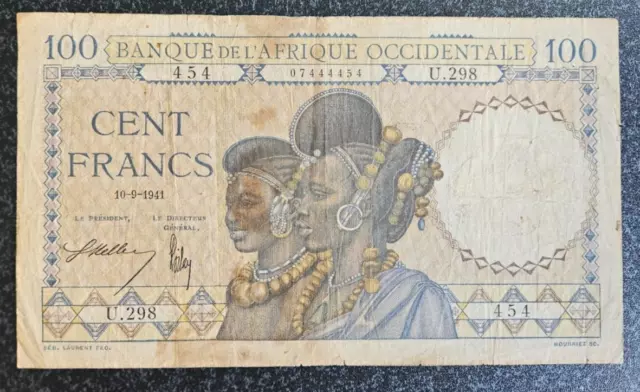 Afrique - Africa - African Note - Billet  100F Afrique Occidentale Du 10/9/1941.