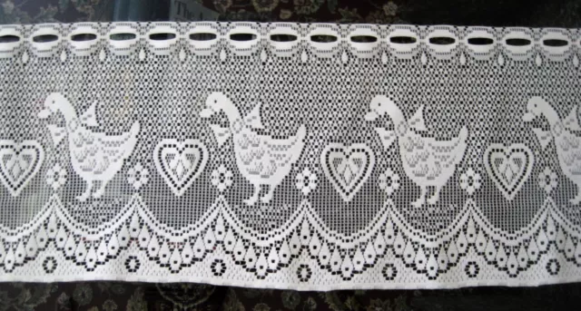 Lace Curtain Valance Cafe/Tier, Ducks Design 12" Drop Width, Sold By The Yard