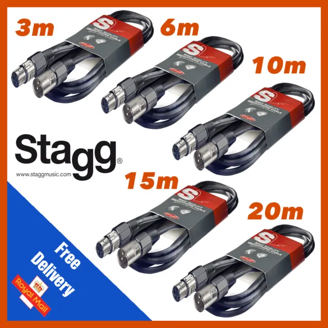 Stagg Microphone Mic Cable SMC 1, 3, 6, 10, 15, 20 Meter XLR Male to XLR Female