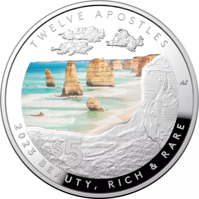 2023 $5 Silver Coloured Proof Domed Coin – Beauty, Rich & Rare Twelve Apostles