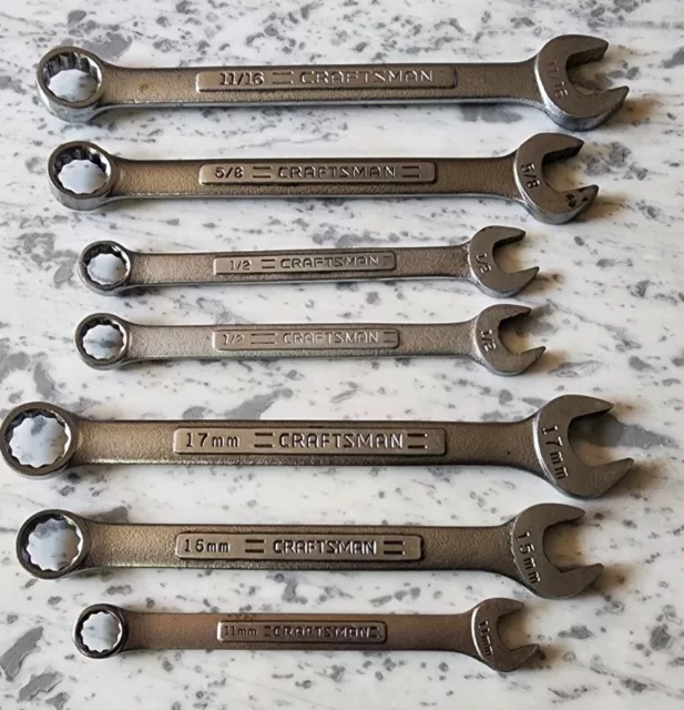 Mixed Lot of 7 Craftsman Combination Wrenches V VV VA Standard And Metric Vtg