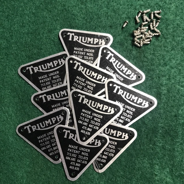 TRIUMPH PATENT PLATE Timing Cover Badge Silver Job lot x10 704016 NEW