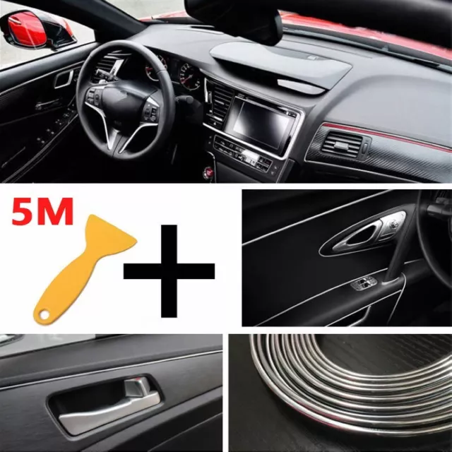 Flexibler Chrom Silber Auto Styling Innenraumleisten Dekorstreifen 5M Länge