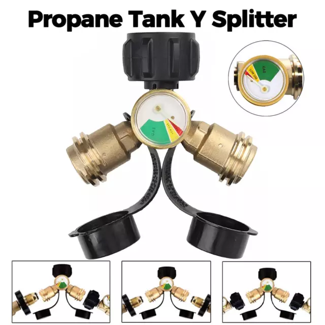 Propane Tank Y Splitter Adapter Gauge Tee Connector Gas Grill Indicator for BBQ