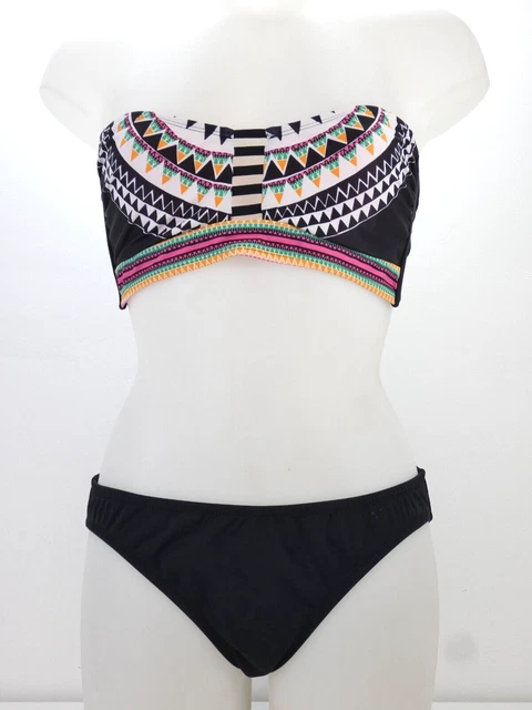 DKNY Bikini Lab Bikini Two Piece Set Swimsuit Bandeau Top Geometric Print L