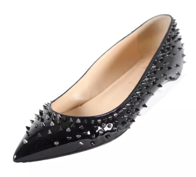 CHRISTIAN LOUBOUTIN Black Patent Leather Spiked Pointed Toe Ballet Flats 40.5