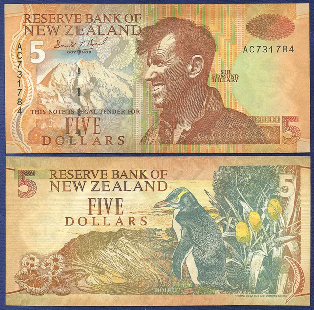 New Zealand 5 Dollars 1992 Gem Unc Prefix Ac