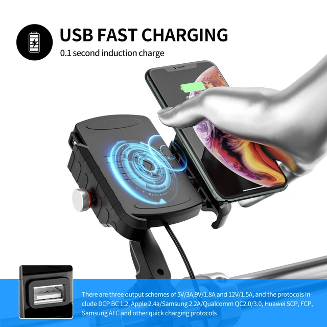 Classe di ricarica wireless 15 W ricarica telefono universale nero B per moto scooter E
