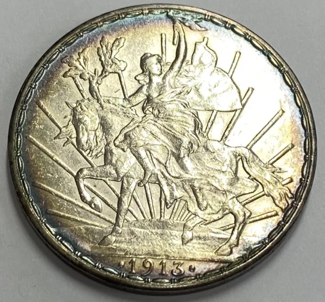 1913 Mexico Silver 1 Un Peso Coin Gem BU+ Eagle Snake Nice Rim Toning