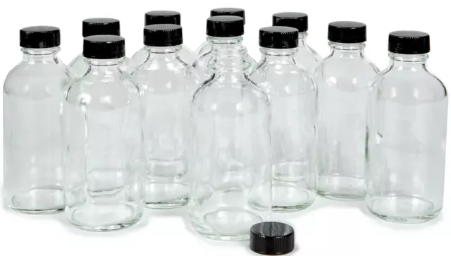 Botellas De Vidrio Transparentes De 4 Onzas Con Tapas 12 Boston Redonda Nueva
