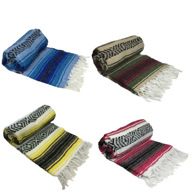 Mexican Blanket Falsa Woven Yoga Throw Sarape Seat Cover Throw Rug