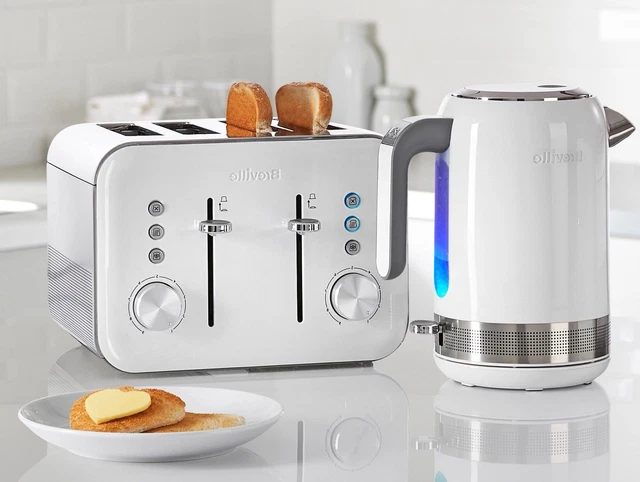 BREVILLE HIGH GLOSS Kettle and Toaster Set White Kettle 4-Slice