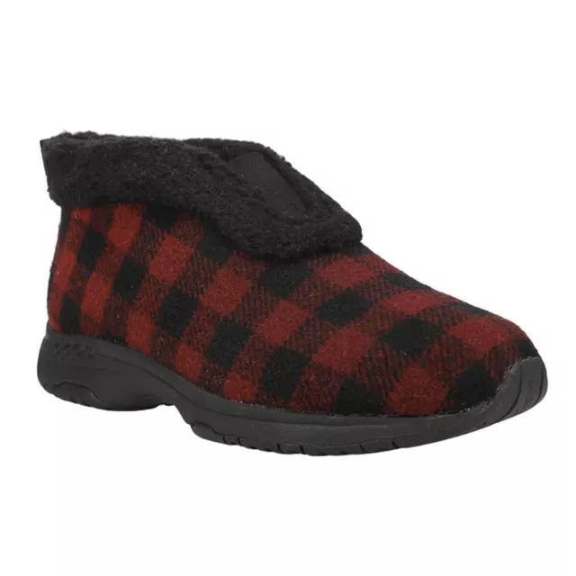 Easy Spirit Treepose 2 Women’s Slipper Size 7 Black Red Plaid Fur Lined Bootie