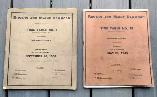 Boston & Maine Railroad, Lot of 2 Timetables: No. 7, 1930; No. 35, 1943