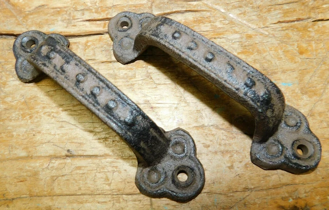 2 Cast Iron Antique Style BEADED CLOVER Barn Handle Gate Pull Shed Door Handles 3