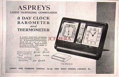 Original Art Deco Ad ASPREY Bond St Range of Travel Clocks 1937 Advert Print 
