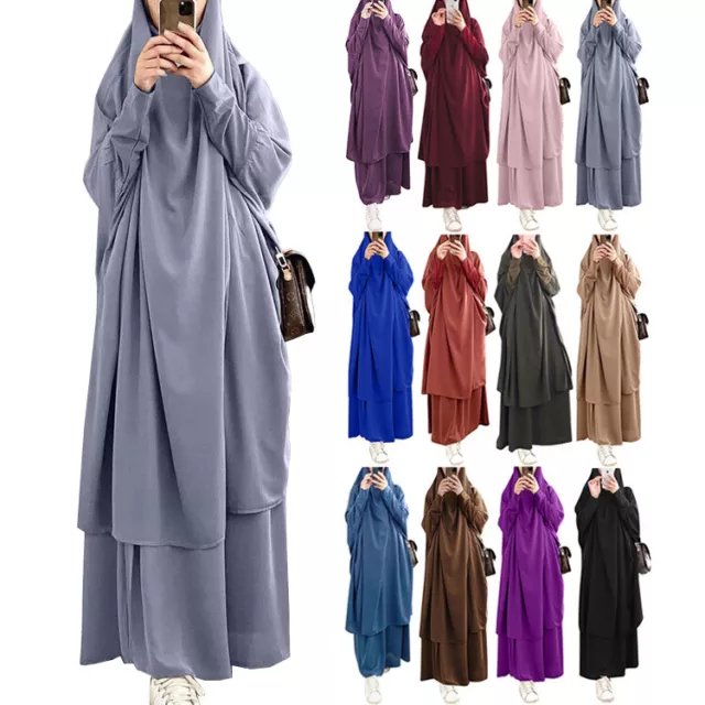 Ladies Muslim Skirts Abaya Prayer Maxi Dress Set Kaftan Jilbab Islamic Arab 2pcs