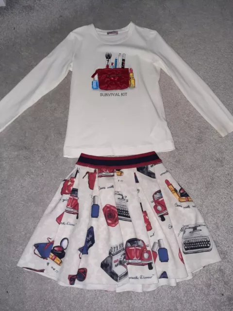 Monnalisa girls skirt and top outfit age 6-8 years. girls designer clothing