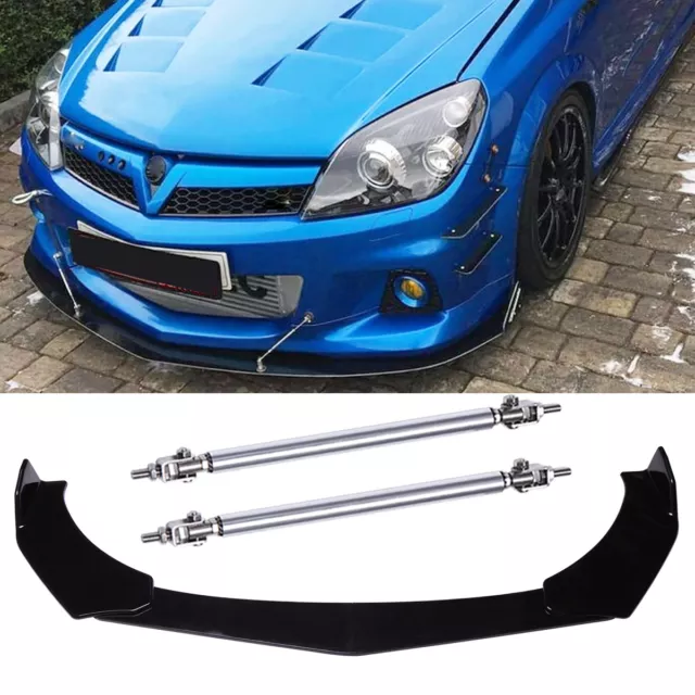 For Vauxhall Astra VXR Front Bumper Lip Splitter Spoiler + 2x Silver Strut Rods