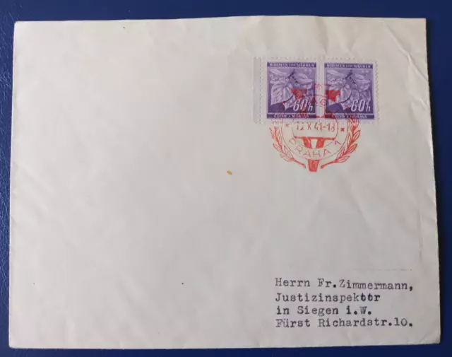 Böhmen und Mähren Mi 65 auf Brief mit Viktoria Victoria V Stempel Prag Praha