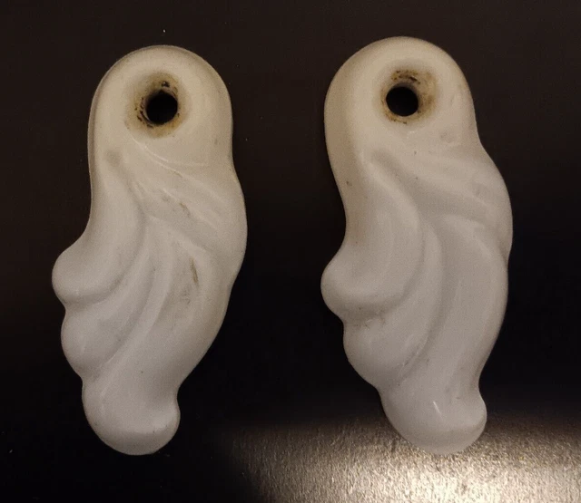 Two Vintage White Leaf Shaped Porcelain Ceramic Door Keyhole Draft Covers