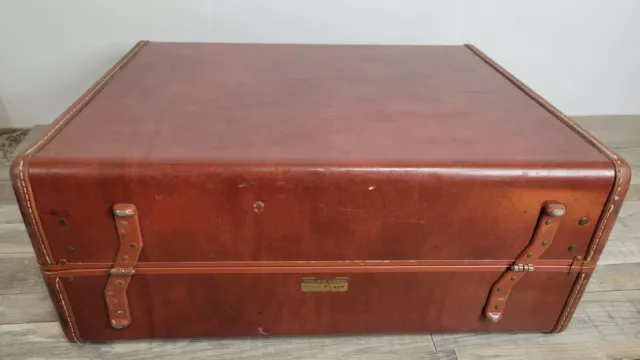 Vintage Mid-Century Samsonite Large Luggage 21" Hard Shell Brown Leather NO Key